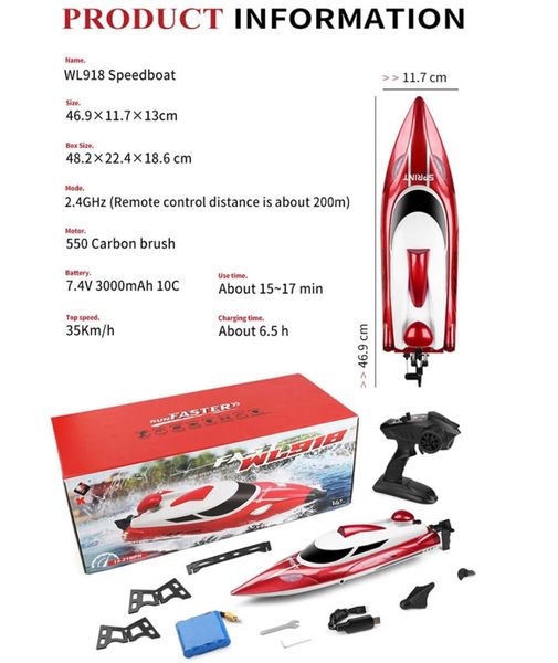 WLtoys Speed Boat 918 Red - Komplett